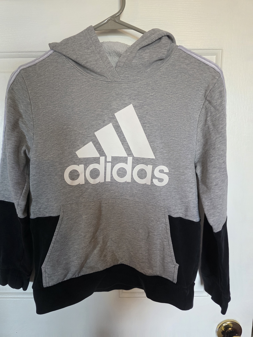 adidas Gray & Black Logo Colorblock Kids Hoodie